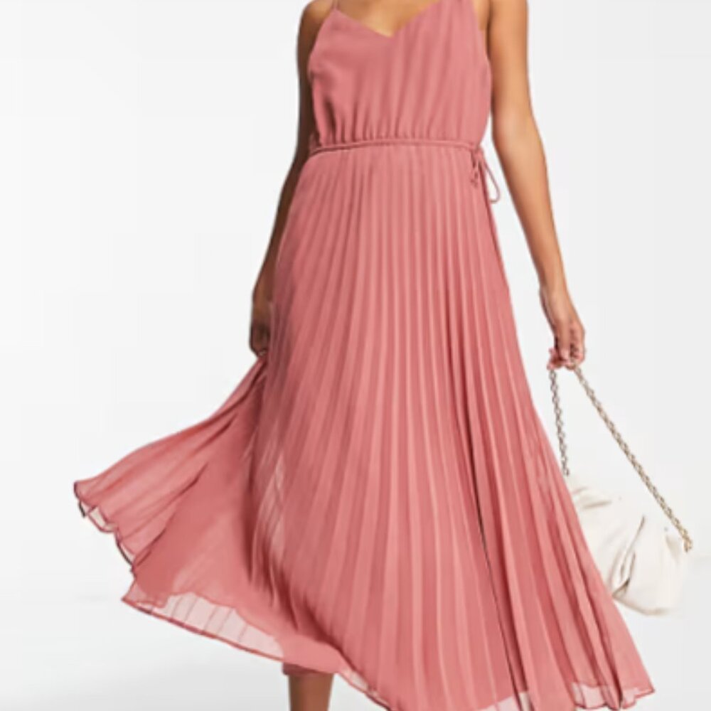 ASOS Dusty Rose Pleated Midi Dress